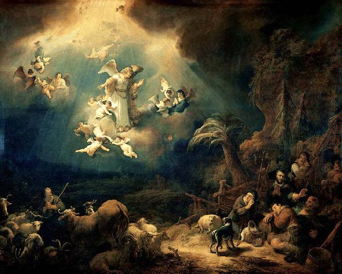 Govert flinck Angels announcing Christ's birth to the shepherds Germany oil painting art